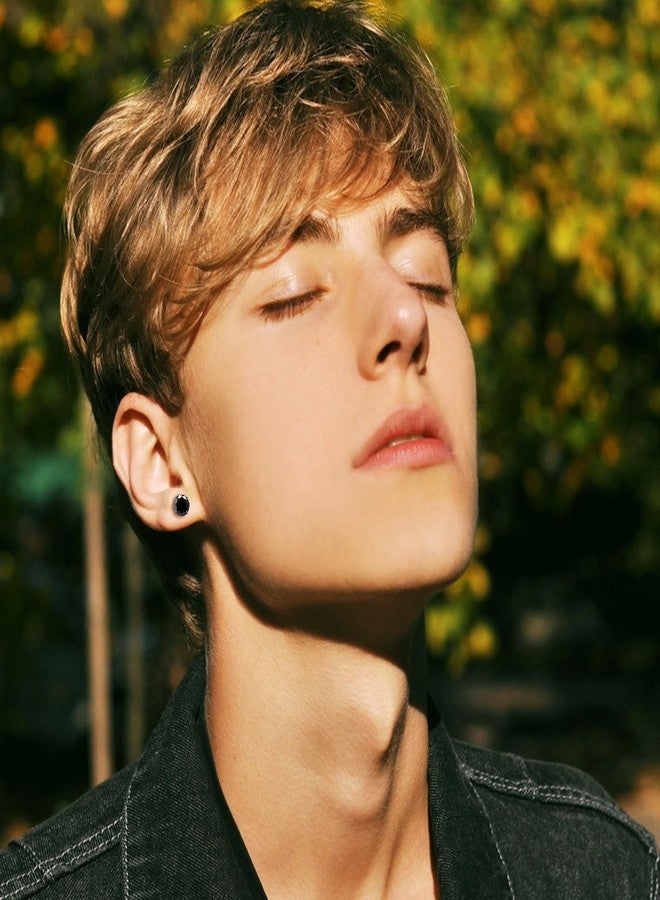 أقراط مرصعة بمسامير من التيتانيوم ذات ظهر مسطح، أقراط مرصعة بالزركونيا المكعبة السوداء المضادة للحساسية، أقراط ذات ظهر مزدوج من التيتانيوم بمسامير، أقراط ثقب الأذن للنساء والرجال 6 مم (أحمر) - Image 3